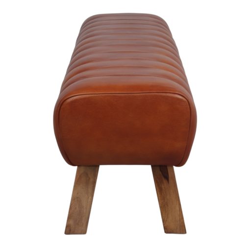 BANCO DE MADERA Y PIEL BRETAIN estilo Vintage con estructura de madera tropical y asiento tapizado en piel. 3