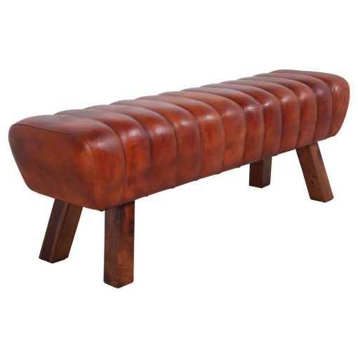 BRETAIN Banco estilo vintage con estructura de madera tropical y asiento tapizado en piel.