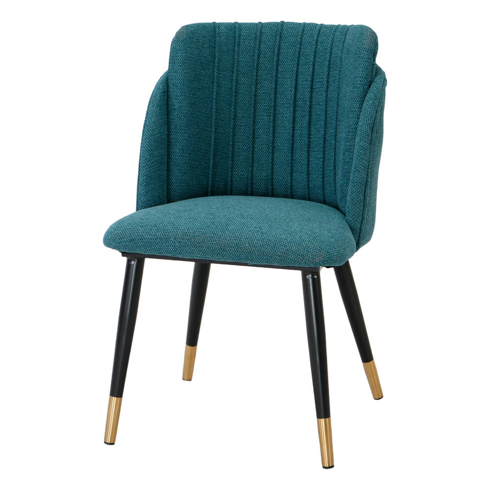 Silla tapizada Lugger, de estilo Contemporáneo. Estructura tubular de acero. Patas de aguja con remate en latón. Asiento y respaldo tapizados en textil. Azul petróleo