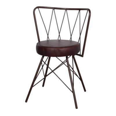 SILLA DE METAL Y PIEL BOTICA de estilo vintage, estructura fabricada en acero con asiento de piel en color caramelo. 1