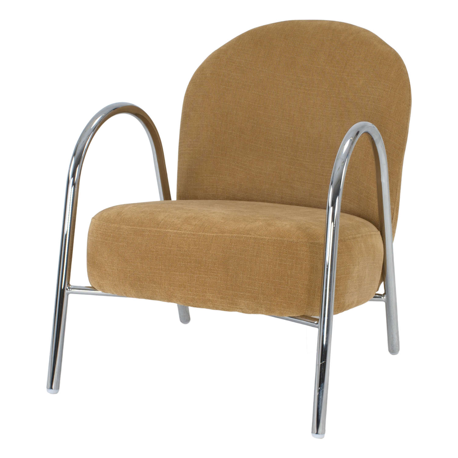 SILLÓN TAPIZADO CASEY estilo Contemporáneo. Tapizado en textil con estructura de acero. Mostaza