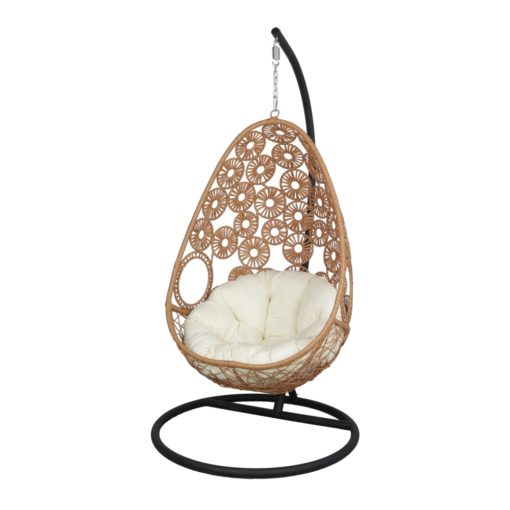 SILLA COLGANTE CORFU tipo Egg Chair estilo Mediterráneo de rattan sintético con soporte incluido. Encuéntrala en MisterWils.