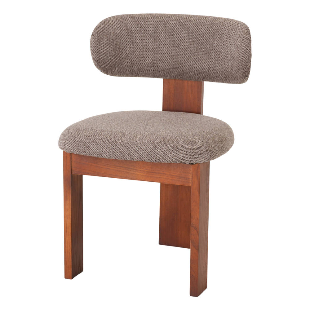 SILLA DE MADERA AIKAWA estilo Contemporáneo. Estructura de madera de olmo con tinte nogal y tapizado textil. No apta para exterior.