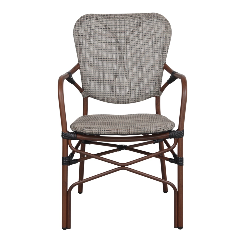 SILLA DE EXTERIOR LONDON de estilo Bistró. Estructura de aluminio imitación a bambú, asiento y respaldo tapizado en textilene.2