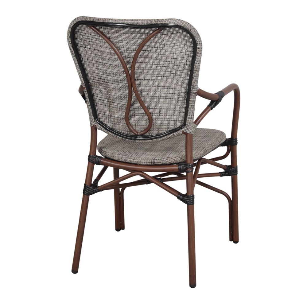 SILLA DE EXTERIOR LONDON de estilo Bistró. Estructura de aluminio imitación a bambú, asiento y respaldo tapizado en textilene.4