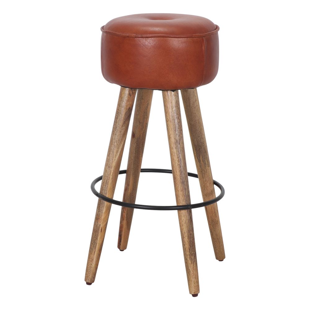 TABURETE ALTO DE MADERA Y PIEL COLT estilo Industrial 1