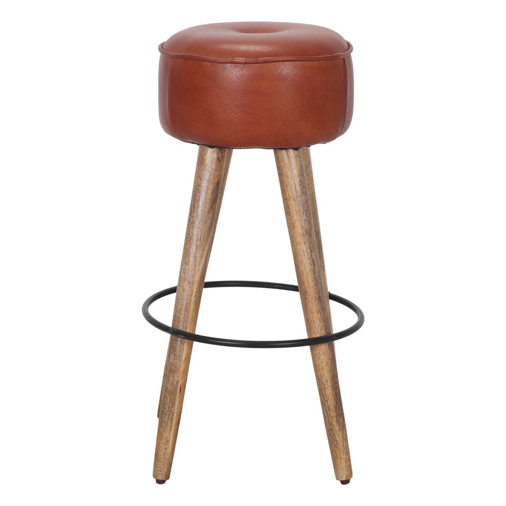 TABURETE ALTO DE MADERA Y PIEL COLT estilo Industrial 2