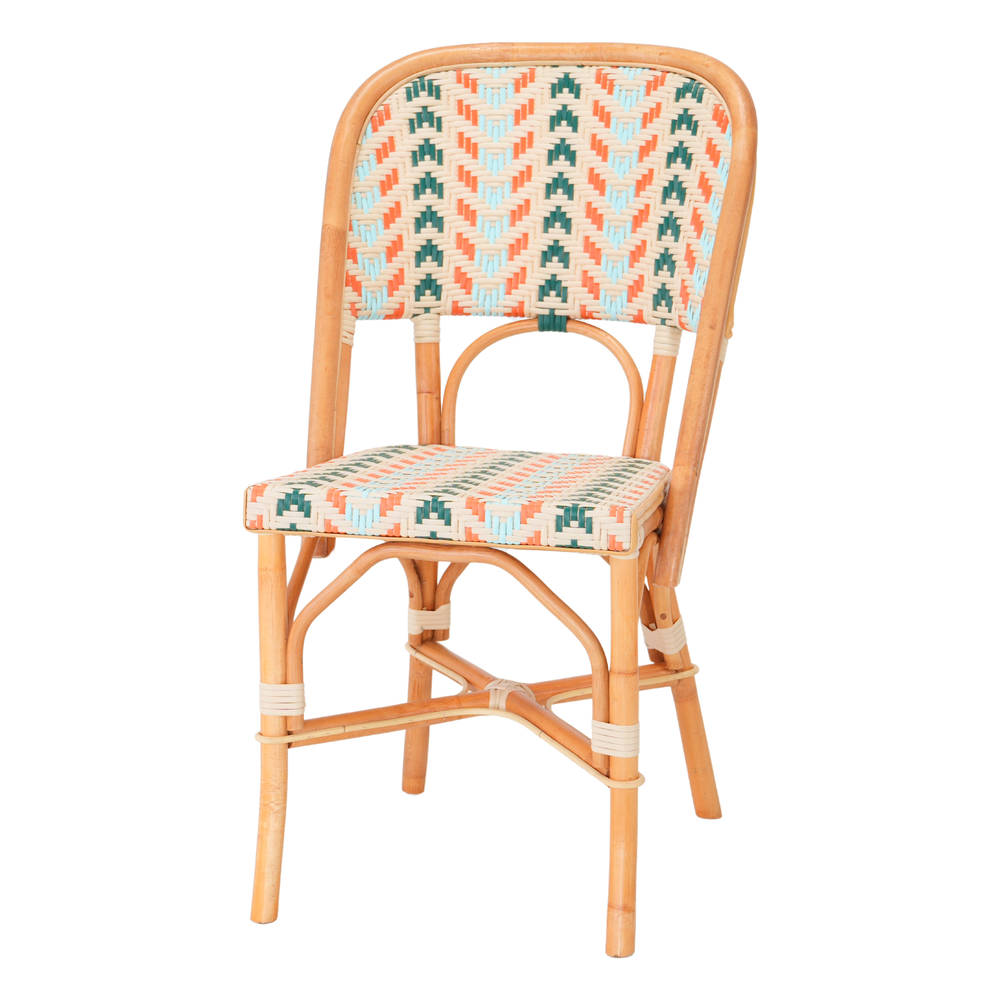 Silla de ratán sintético Matignon, de estilo Bistro. Estructura de ratán natural. Asiento en médula de ratán sintético. No apta para exterior.