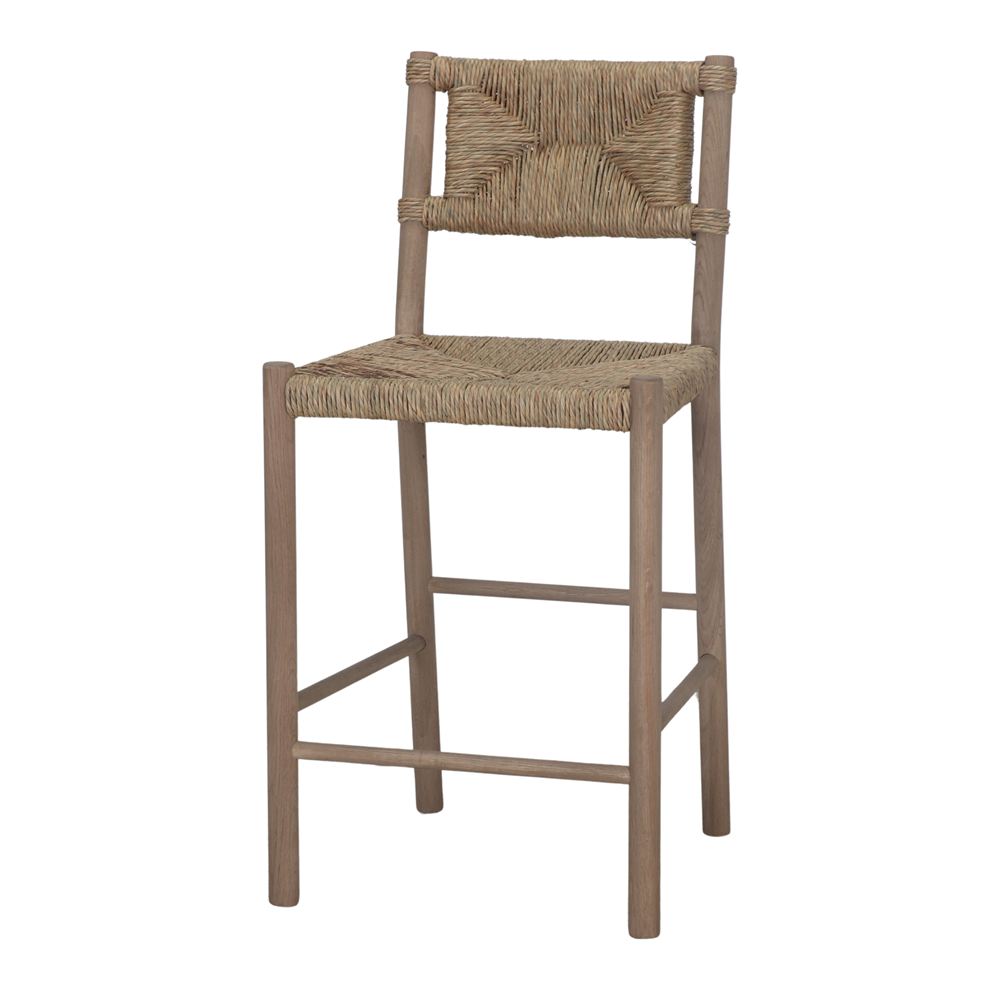 TABURETE ALTO DE MADERA Y FIBRA MARINA VERDIAL, de estilo mediterráneo. 1