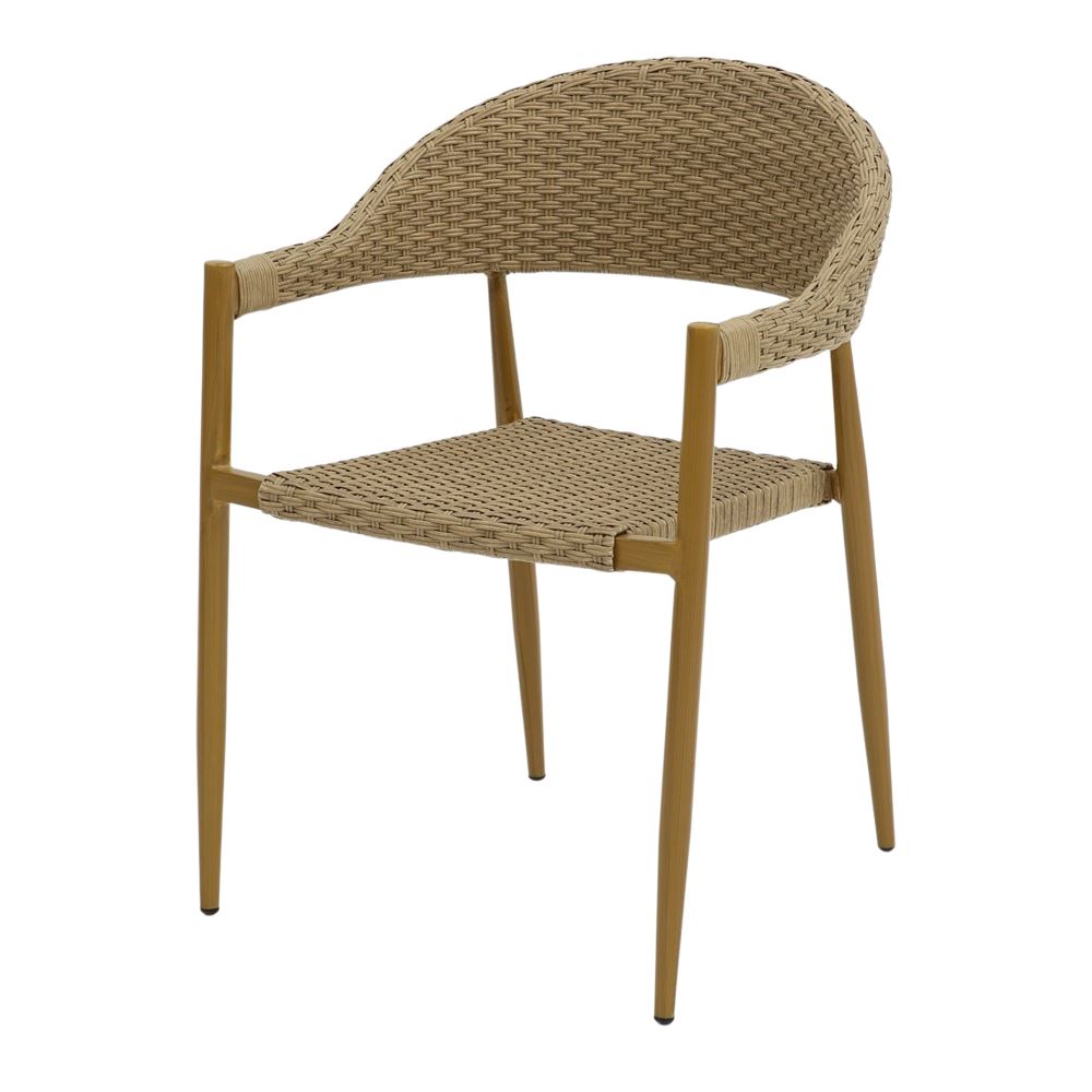 SILLA DE EXTERIOR LALIX de estilo Mediterráneo, estructura fabricada en metal, asiento y respaldo en medula sintética.