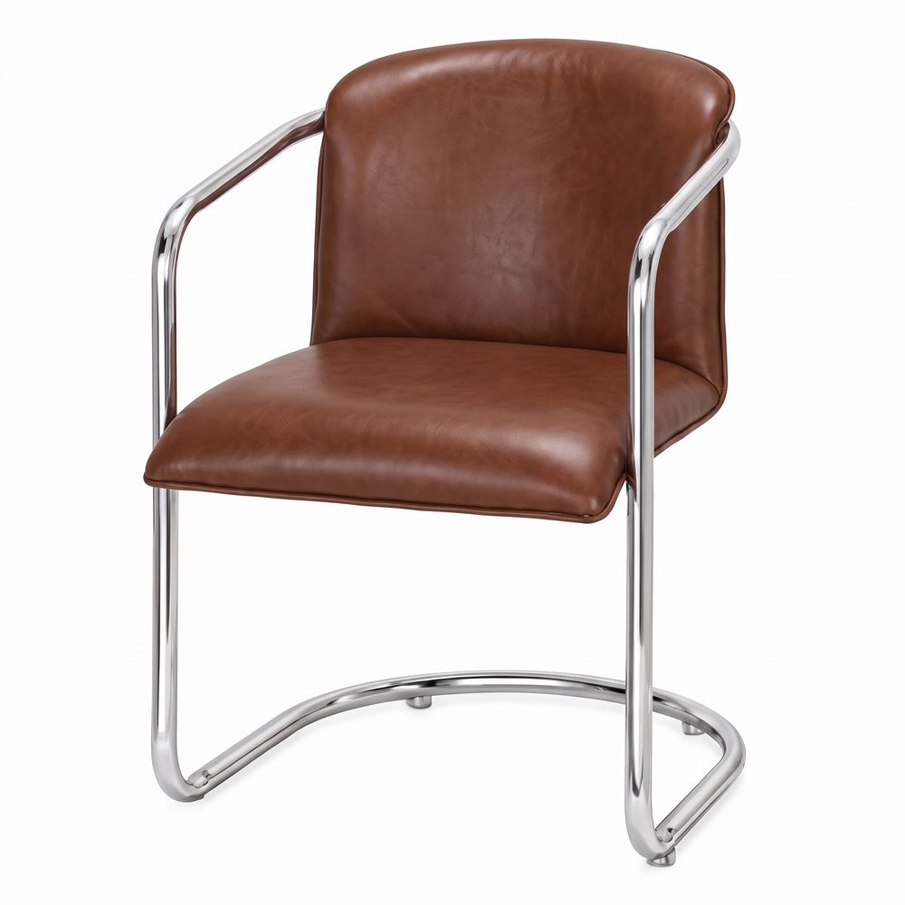 misterwils-silla-tapizada-basilea-01 Silla tapizada Basilea, de estilo Industrial. Estructura de acero con acabado en cromo. Asiento tapizado en textil imitación piel.