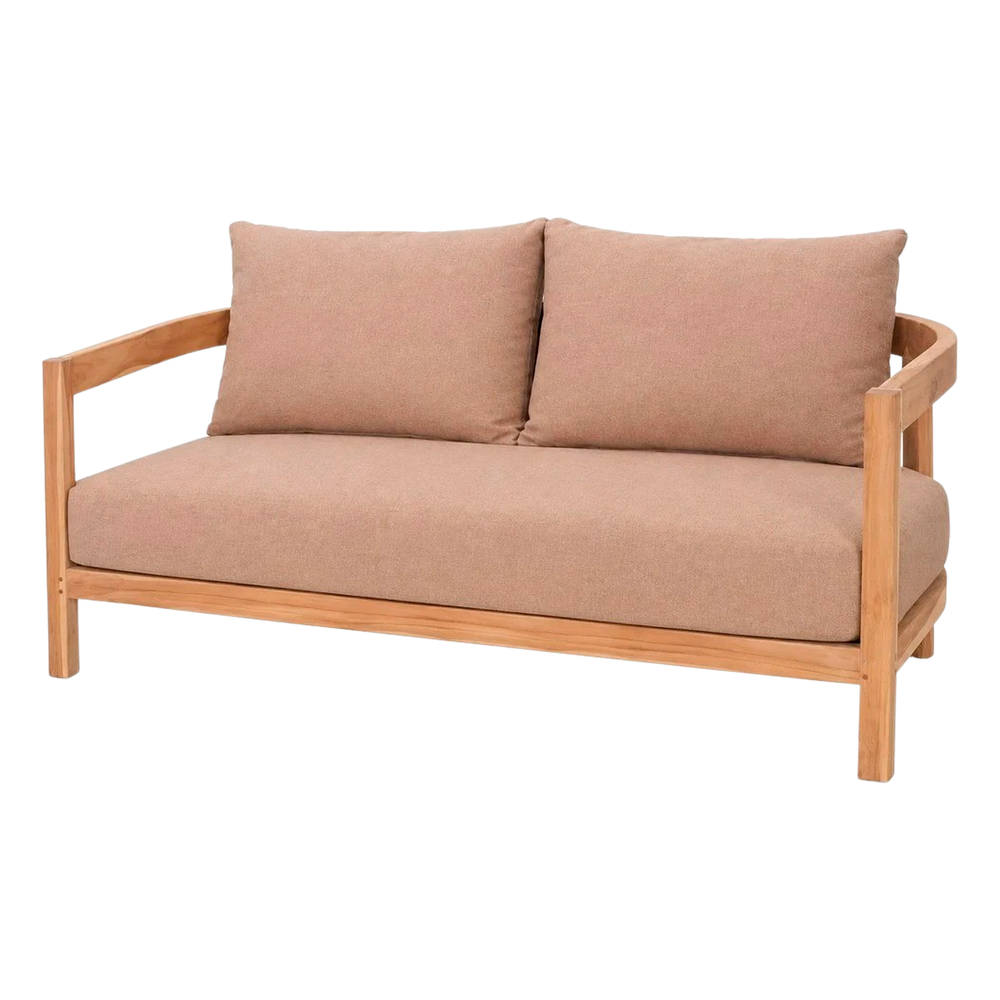 misterwils-banco-madera-simonetta-1 Banco de madera Simonetta, de estilo Mediterráneo. Estructura de madera maciza de teka con acabado natural. Cojines tapizados en textil color tostado.