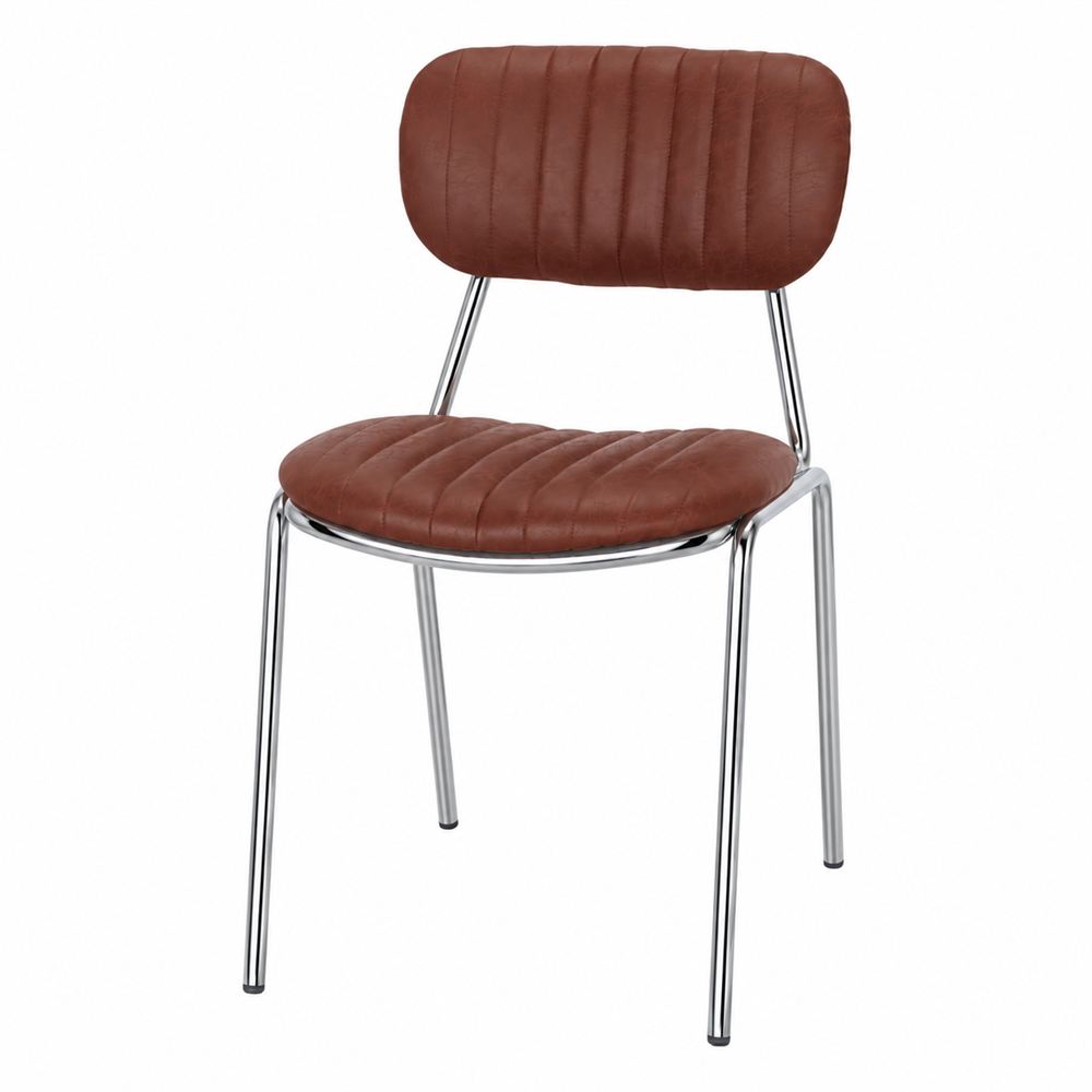 SILLA DE METAL FENWICK estilo Industrial con una estructura de acero de acabado cromado y un tapizado en polipiel de color marrón 1