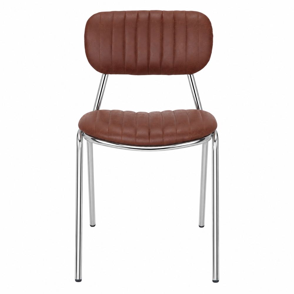 SILLA DE METAL FENWICK estilo Industrial con una estructura de acero de acabado cromado y un tapizado en polipiel de color marrón 2