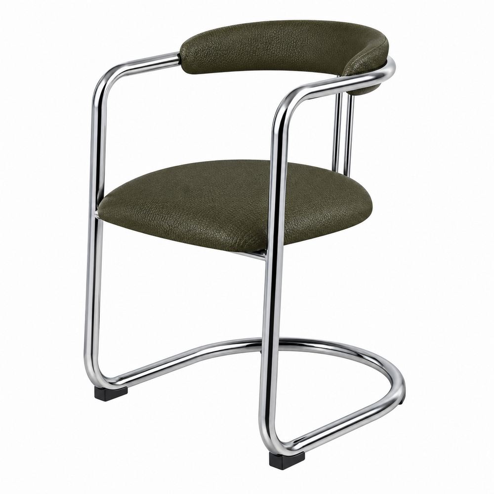SILLA DE METAL TAPIZADA HARLOW estilo Contemporáneo con una estructura de acero de acabado cromado y un elegante tapizado textil en color verde bosque