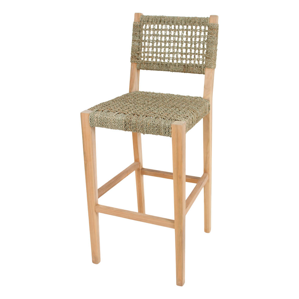misterwils-taburete-alto-madera-fibra-marina-01 Taburete alto de madera y fibra marina Barong, de estilo Mediterráneo. Estructura de madera maciza de teka. Asiento y respaldo en fibra marina trenzada.