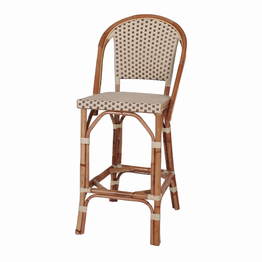 Taburete de cocina Anjou, de estilo Bistró. Estructura de ratán natural. Asiento y respaldo en médula de ratán sintético. No válido para exterior.